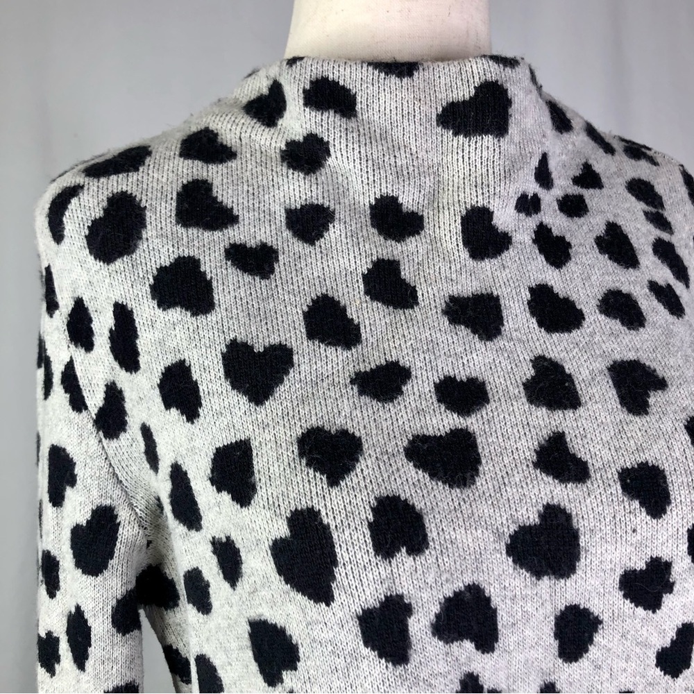 LOFT cheetah heart sweater grey black M - Picture 2 of 8